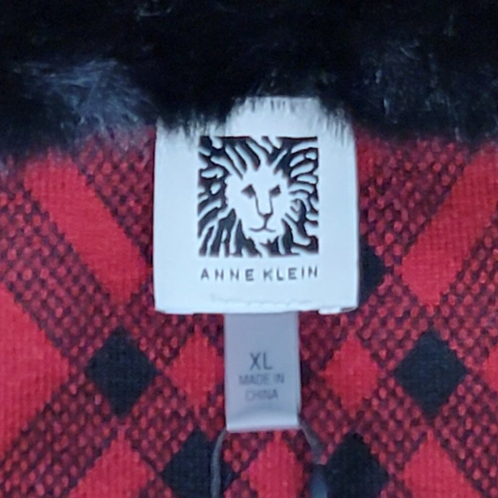 NWT Anne Klein Black & Red Full Zip Sweater Removable Faux Fur Collar - XL - Picture 15 of 15
